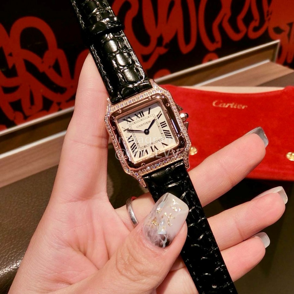 PanthèRe De Cartier Diamond Square Dial Watch For Women Black
