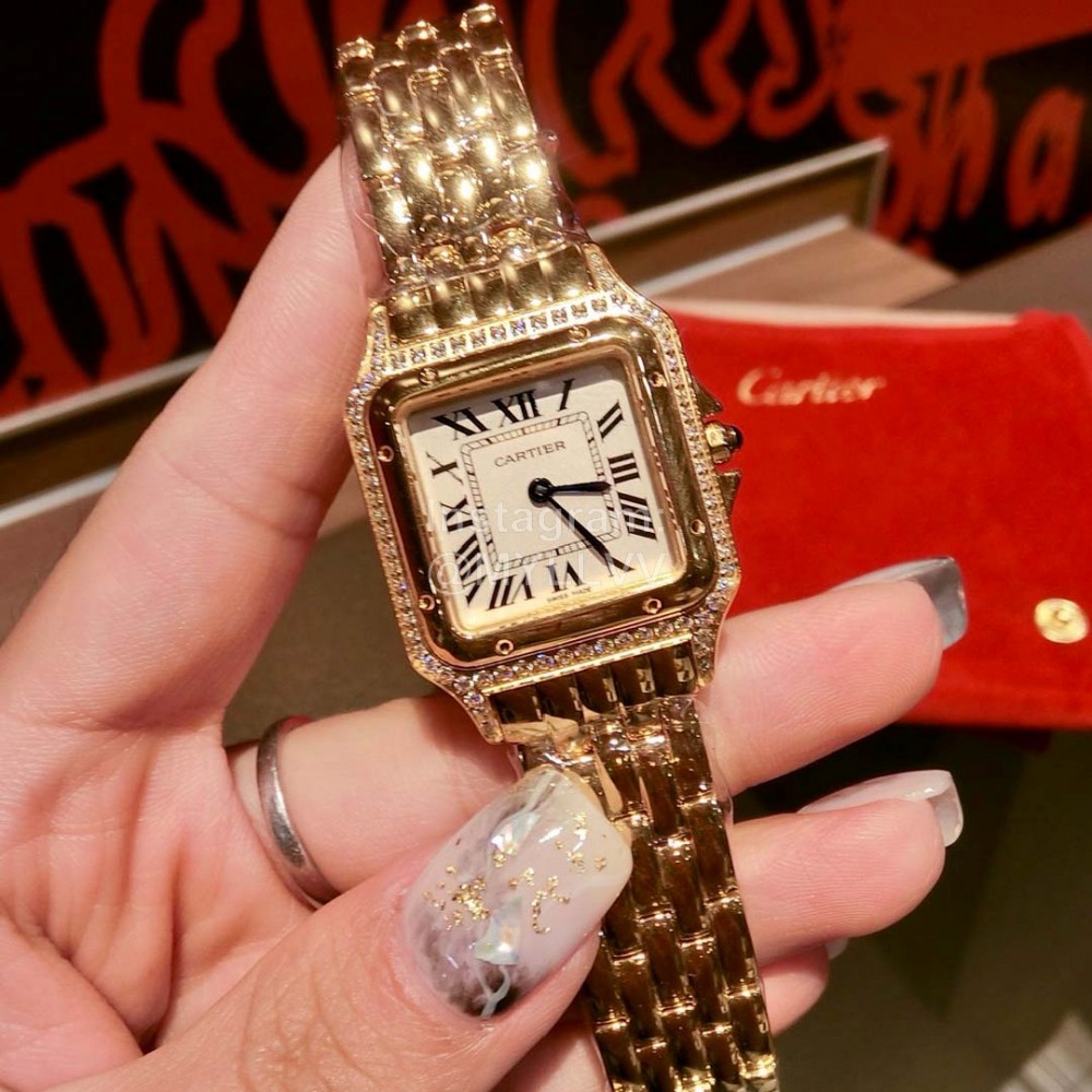 PanthèRe De Cartier Diamond Square Dial Watch For Women Gold
