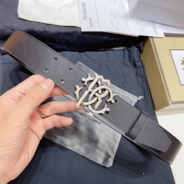 Cavalli Black Leather Silver Buckle Belts