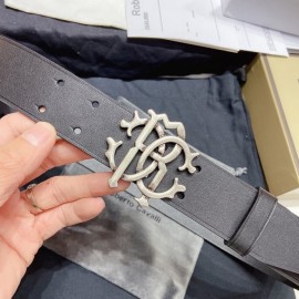 Cavalli Black Leather Silver Buckle Belts