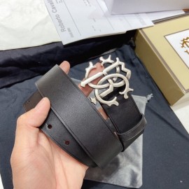 Cavalli Black Leather Silver Buckle Belts