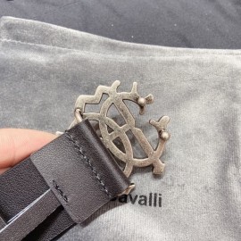 Cavalli Black Leather Silver Buckle Belts