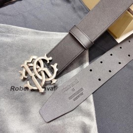 Cavalli Black Leather Silver Buckle Belts