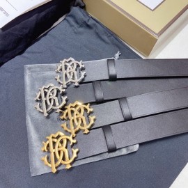 Cavalli Black Leather Silver Buckle Belts