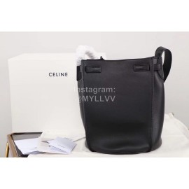 Celine Calfskin Vintage One Shoulder Bucket Bag Black 189343