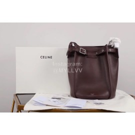 Celine Calfskin Vintage One Shoulder Bucket Bag Wine Red 189343