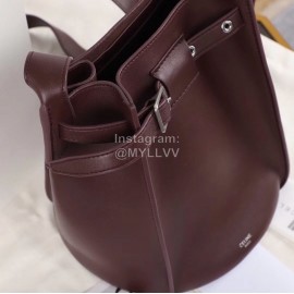 Celine Calfskin Vintage One Shoulder Bucket Bag Wine Red 189343