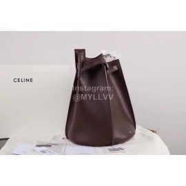 Celine Calfskin Vintage One Shoulder Bucket Bag Wine Red 189343