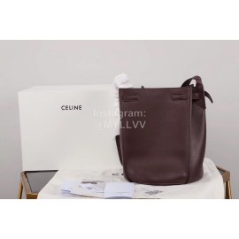 Celine Calfskin Vintage One Shoulder Bucket Bag Wine Red 189343