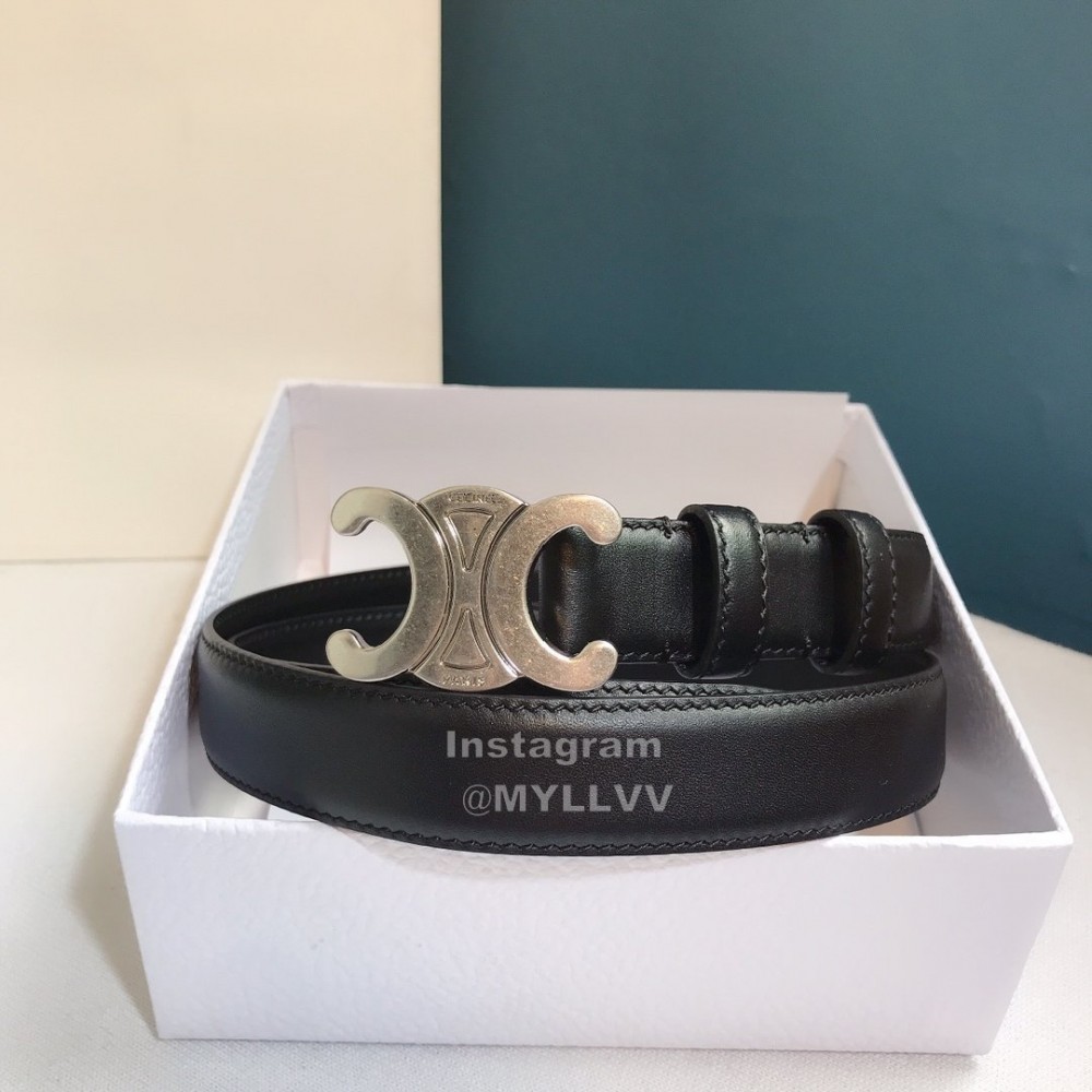 Celine Black Leather Silver Buckle 25mm Belts For Men And Women
