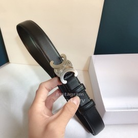 Celine Black Leather Silver Buckle 25mm Belts For Men And Women