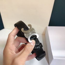 Celine Black Leather Silver Buckle 25mm Belts For Men And Women