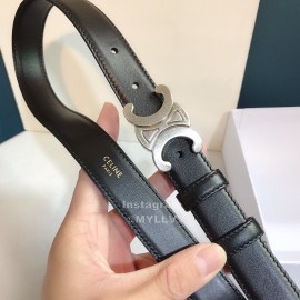 Celine Black Leather Silver Buckle 25mm Belts For Men And Women