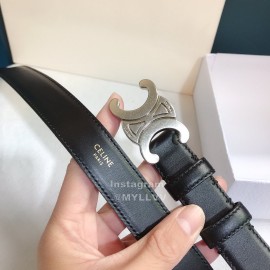 Celine Black Leather Silver Buckle 25mm Belts For Men And Women