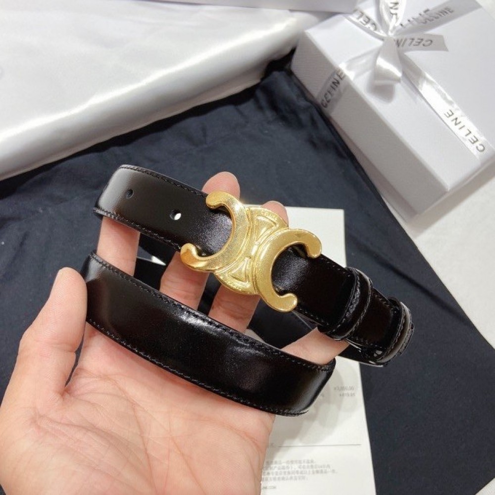 Celine New Black Leather 25mm Belts For Men And Women