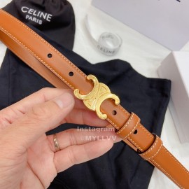 Celine Brown Leather Gold Gancini Buckle 18mm Belts For Women
