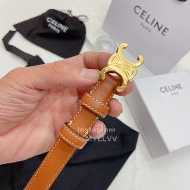 Celine Brown Leather Gold Gancini Buckle 18mm Belts For Women