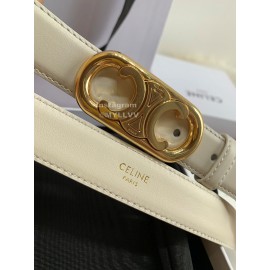 Celine Fashion Leather Gold Buckle 25mm Belts For Women White