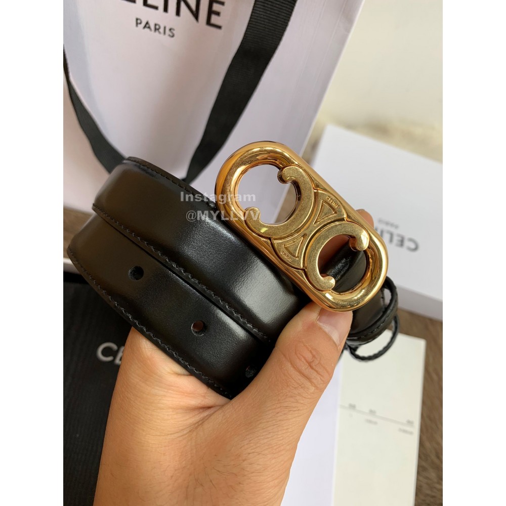 Celine Fashion Black Leather Gold Buckle 25mm Belts For Women
