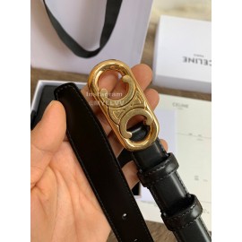 Celine Fashion Black Leather Gold Buckle 25mm Belts For Women