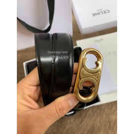 Celine Fashion Black Leather Gold Buckle 25mm Belts For Women