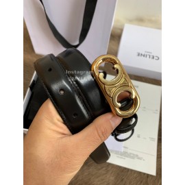 Celine Fashion Black Leather Gold Buckle 25mm Belts For Women