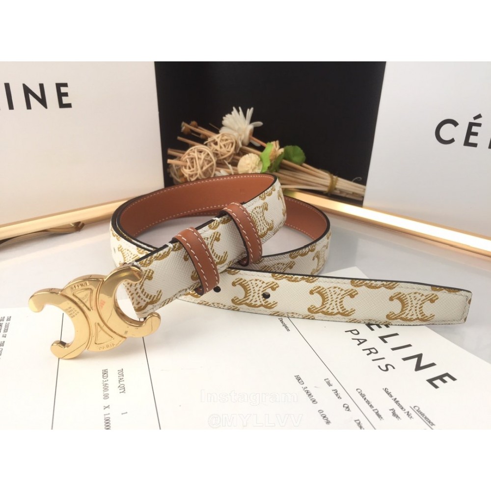 Celine White Printed Leather Gold Buckle 25mm Belts 