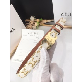 Celine White Printed Leather Gold Buckle 25mm Belts 