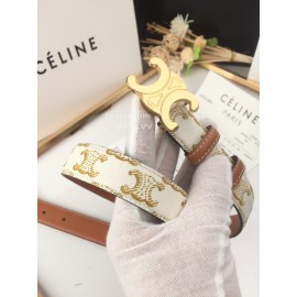 Celine White Printed Leather Gold Buckle 25mm Belts 
