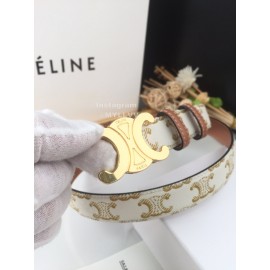 Celine White Printed Leather Gold Buckle 25mm Belts 