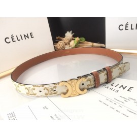 Celine White Printed Leather Gold Buckle 25mm Belts 