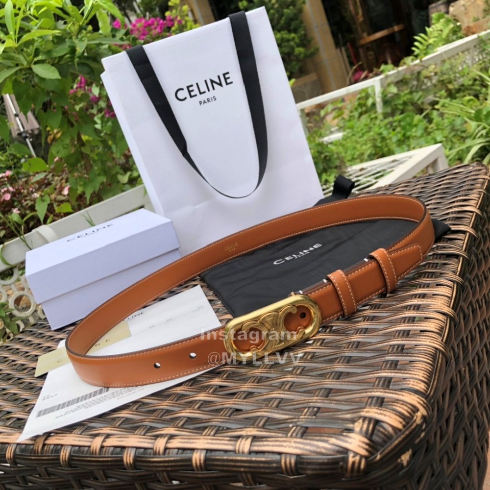 Celine Soft Brown Calf Gold Buckle 25mm Belts For Women