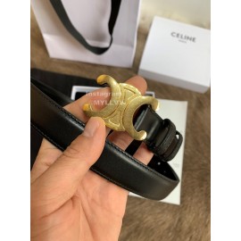 Celine Elegant Black Leather Gold Buckle 25mm Belts For Women