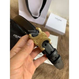 Celine Elegant Black Leather Gold Buckle 25mm Belts For Women