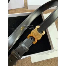 Celine Elegant Black Leather Gold Buckle 25mm Belts For Women