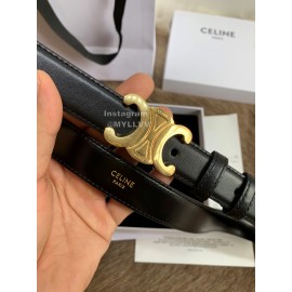 Celine Elegant Black Leather Gold Buckle 25mm Belts For Women