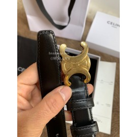 Celine Elegant Black Leather Gold Buckle 25mm Belts For Women