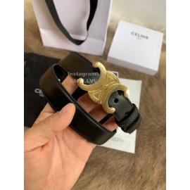 Celine Elegant Black Leather Gold Buckle 25mm Belts For Women