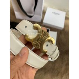 Celine Elegant Leather Gold Buckle 25mm Belts For Women White