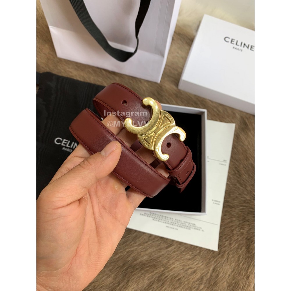 Celine Elegant Leather Gold Buckle 25mm Belts For Women Wine Red