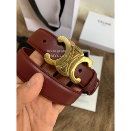 Celine Elegant Leather Gold Buckle 25mm Belts For Women Wine Red