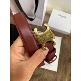 Celine Elegant Leather Gold Buckle 25mm Belts For Women Wine Red
