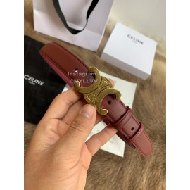 Celine Elegant Leather Gold Buckle 25mm Belts For Women Wine Red