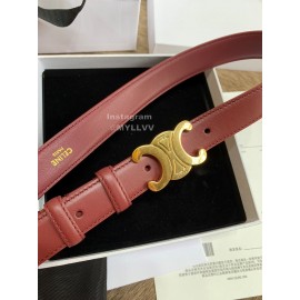 Celine Elegant Leather Gold Buckle 25mm Belts For Women Wine Red