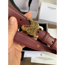 Celine Elegant Leather Gold Buckle 25mm Belts For Women Wine Red