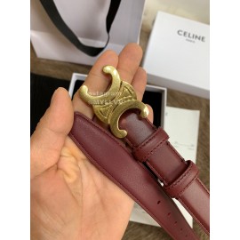 Celine Elegant Leather Gold Buckle 25mm Belts For Women Wine Red