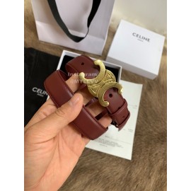 Celine Elegant Leather Gold Buckle 25mm Belts For Women Wine Red