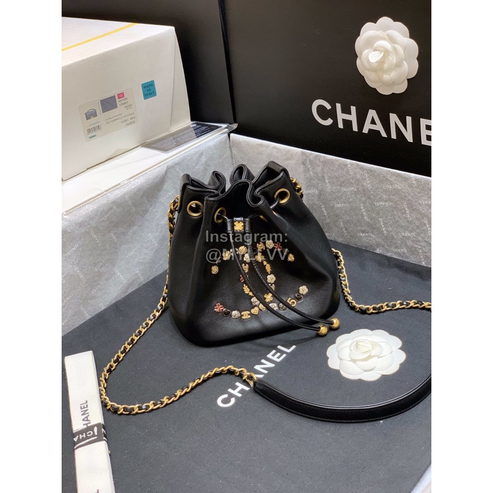 Chanel 2020 Camellia Rivet Logo Bucket Bag