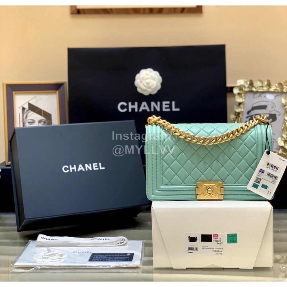 Chanel Classic Bodin-Joyeux Sheepskin Le Boy Flip Chain Bag Avocado Green Medium