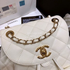 Chanel 2020 Classic Leather Double Backpack White As1371